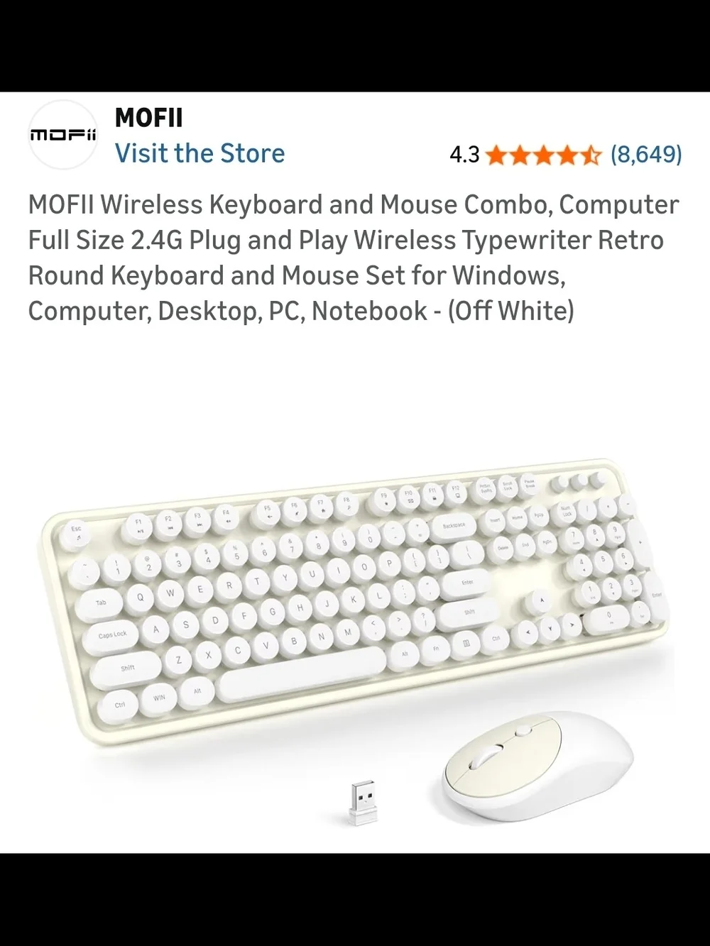 MOFII Sweet Wireless Keyboard & Mouse Combo White & Ivory NIB